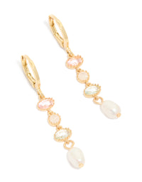 Gold Plated Cubic Zirconia & Freshwater Pearl Drop Earrings - link has visual effect only