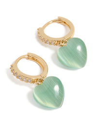 Gold Plated Cubic Zirconia Pave &  Green Heart Huggie Earrings - link has visual effect only