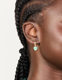 Gold Plated Cubic Zirconia Pave &  Green Heart Huggie Earrings - link has visual effect only