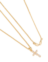 Gold Plated Angel Wing & Diamante Cross Necklaces 2-Pack - link has visual effect only