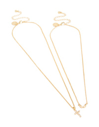 Gold Plated Angel Wing & Diamante Cross Necklaces 2-Pack - link has visual effect only