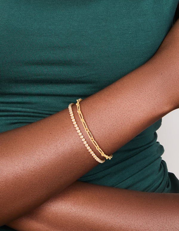 Gold Plated Cubic Zirconia Tennis & Chain  Bracelets 2-Pack