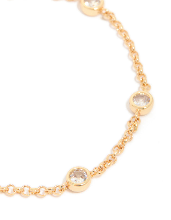 Gold Plated Cubic Zirconia Bezel Set Bracelet