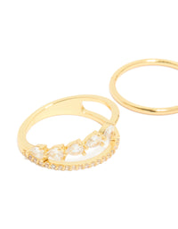 Gold Plated Cubic Zirconia Teardrop & Band Rings 3-Pack - link has visual effect only