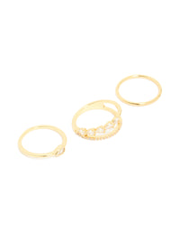 Gold Plated Cubic Zirconia Teardrop & Band Rings 3-Pack - link has visual effect only