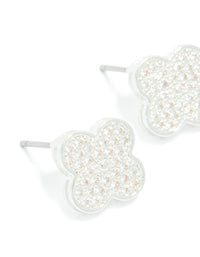 Silver Plated Cubic Zirconia Flower Detail Small Stud Earrings - link has visual effect only