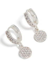 Introducing silver plated cubic zirconia pavé circle drop earrings front view - link has visual effect only