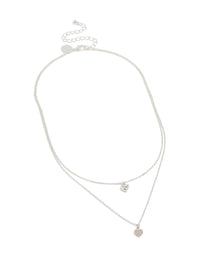 Silver Plated Cubic Zirconia Double Layered Heart Pendant Necklace - link has visual effect only