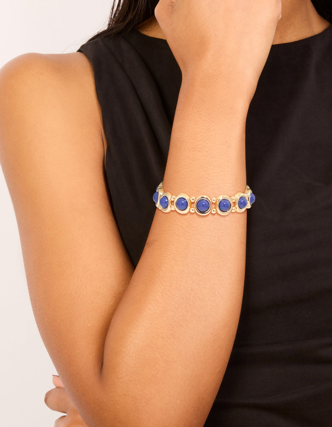 Gold Blue Organic Shape Stretch Bracelet