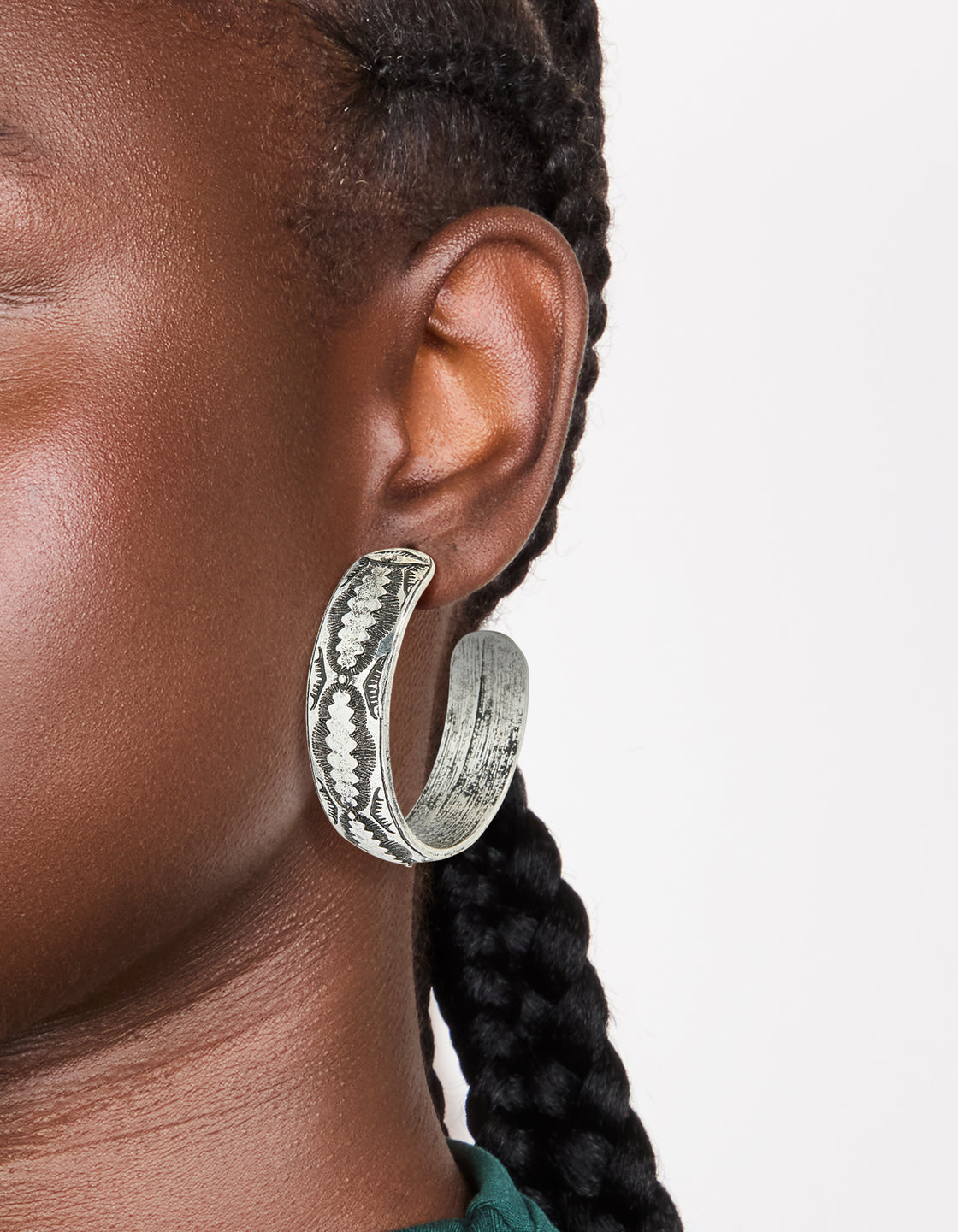 Antique Silver Textured Hoop Earrings