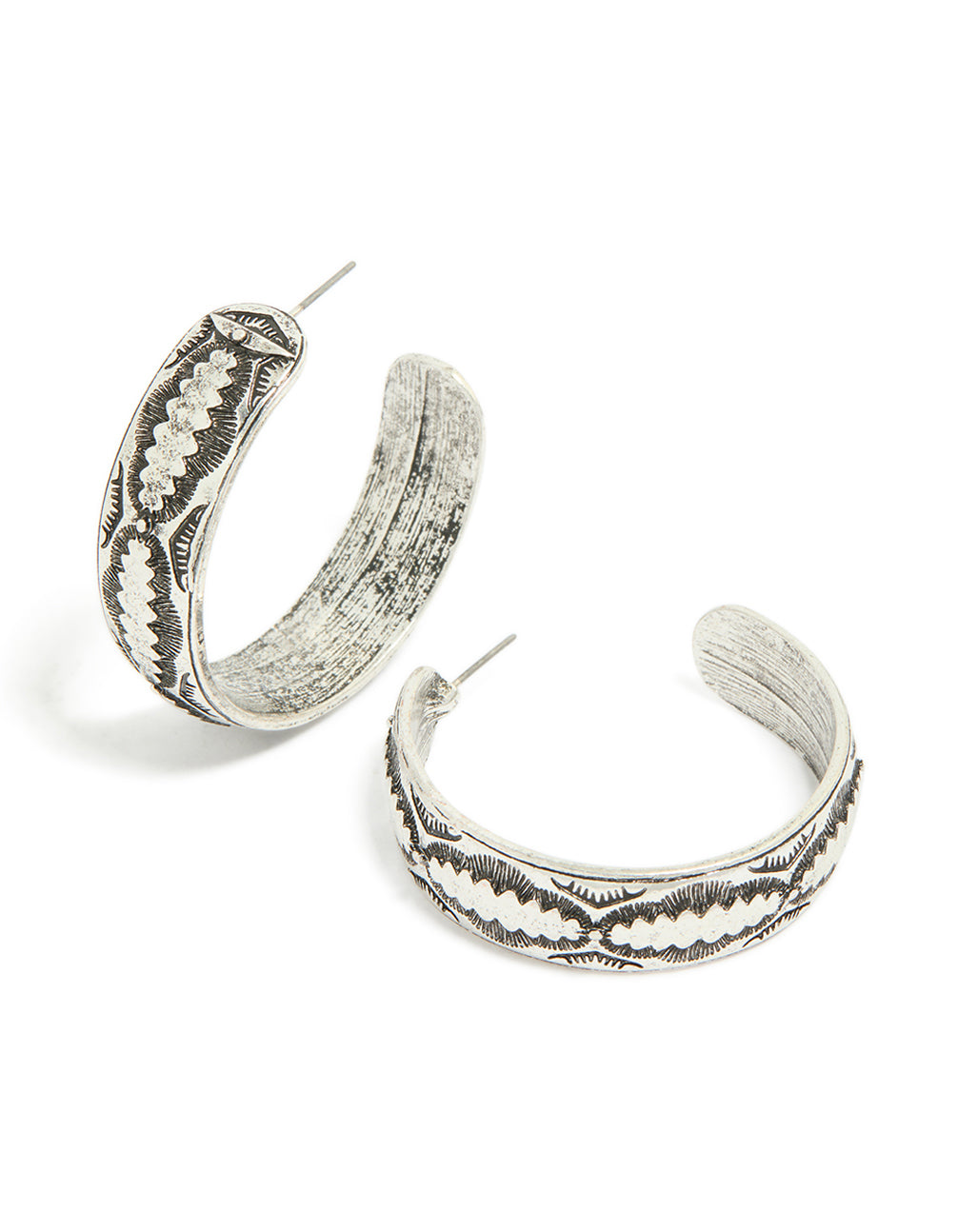 Antique Silver Textured Hoop Earrings