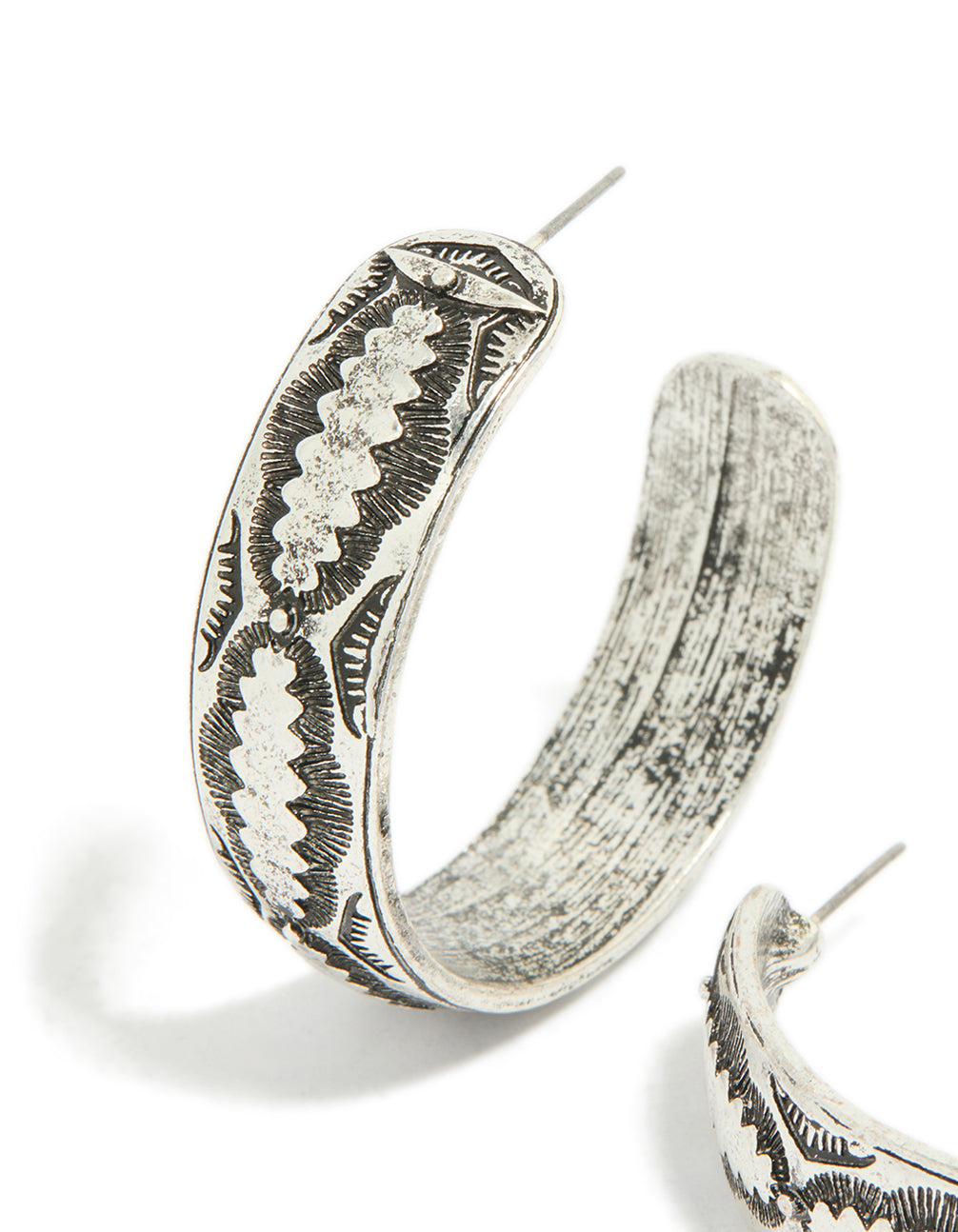 Antique Silver Textured Hoop Earrings