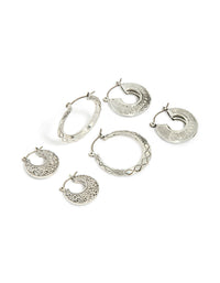 Antique Silver Textured Edged Hoop Earrings 3-Pack - link has visual effect only