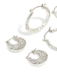 Antique Silver Textured Edged Hoop Earrings 3-Pack - link has visual effect only