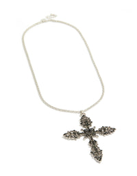 Silver Black Diamante Cross Pendant Necklace - link has visual effect only