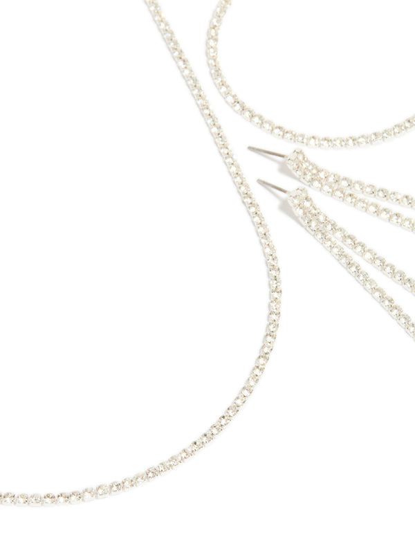 Silver Diamante Tennis Bracelet, Earrings & Necklace Pack