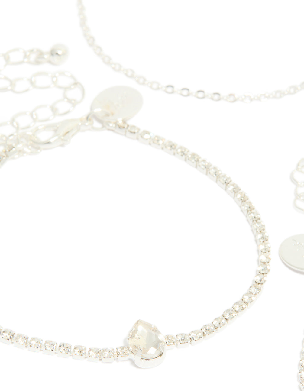 Silver Diamante Flower & Chain Bracelets 4-Pack