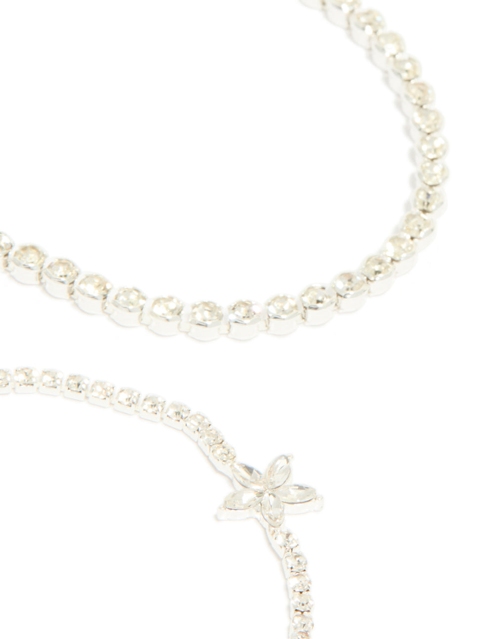Silver Diamante Flower & Chain Bracelets 4-Pack