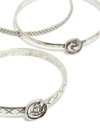 Silver Textured & Plain Bangles 6-Pack - link has visual effect only