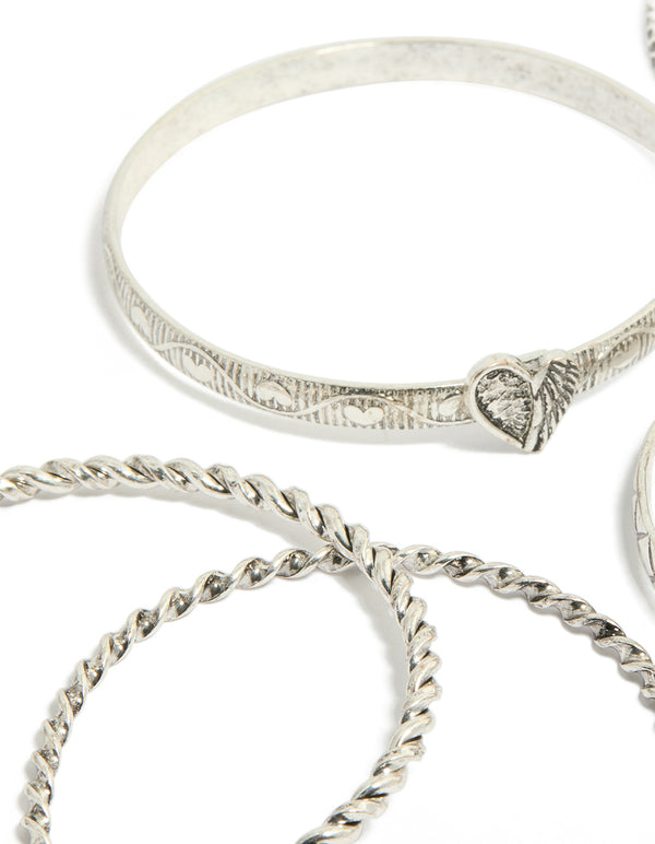 Silver Textured & Plain Bangles 6-Pack