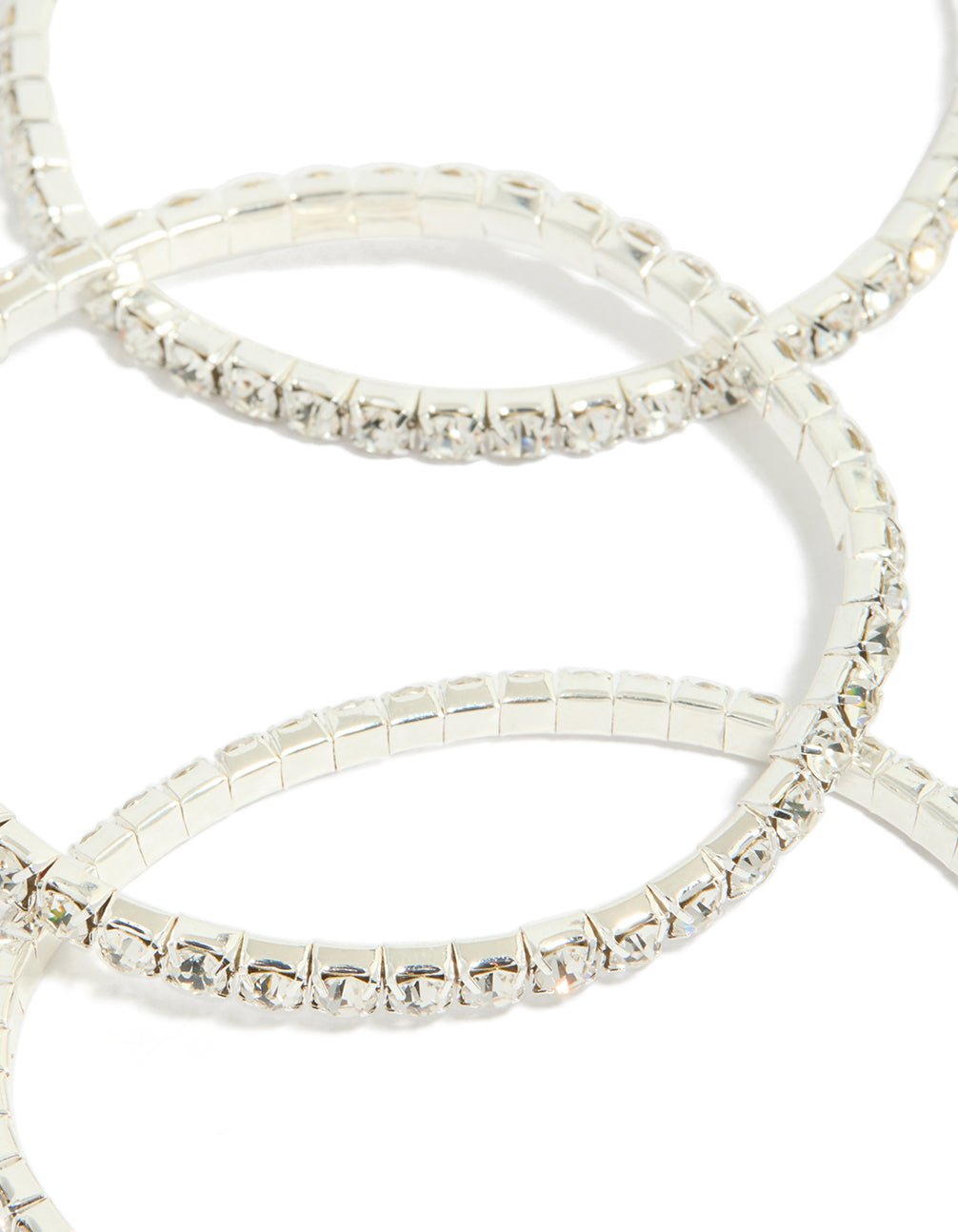 Showcasing diamante stretch bangles in silver 8-pack close up view