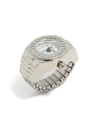 Silver Diamante Face Watch Ring - link has visual effect only