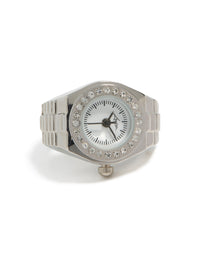 Silver Diamante Face Watch Ring - link has visual effect only