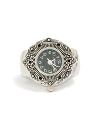 Silver Textured Black Watch Ring - link has visual effect only