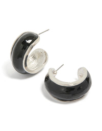 Silver Black Outer Wide Hoop Earrings - link has visual effect only