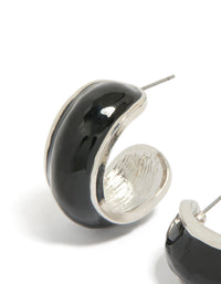 Silver Black Outer Wide Hoop Earrings - link has visual effect only