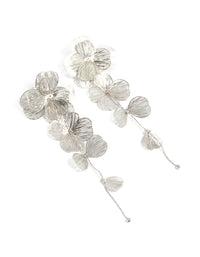 Silver Long Floral Drop Earrings - link has visual effect only
