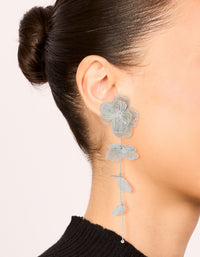Silver Long Floral Drop Earrings - link has visual effect only