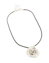Antique Silver Swirl Shell Pendant Cord Necklace - link has visual effect only