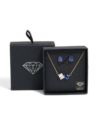 Gold Clear & Blue Cubic Zirconia Cluster Necklace & Earrings Set - link has visual effect only