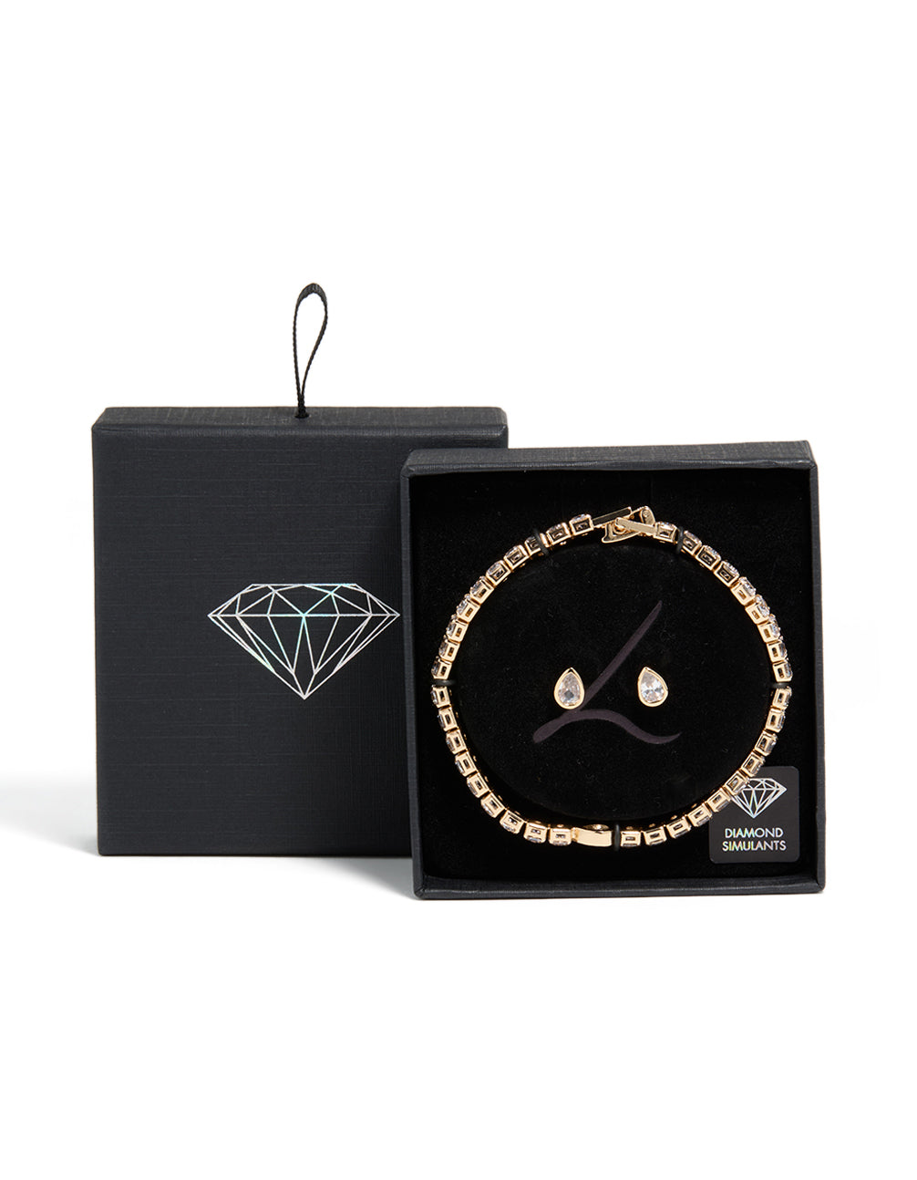 Gold Clear Cubic Zirconia Bezel Tennis Bracelet & Earrings Set