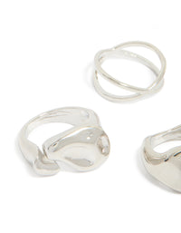 Showcasing silver clean and molten rings 4-pack featuring chunky design close up view - link has visual effect only