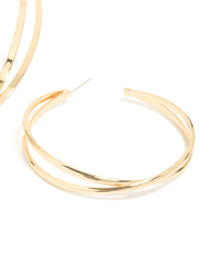 Gold Large Cross Over  Hoop Earrings - link has visual effect only