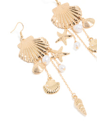 Gold Pearl & Multi Shell Drop Earrings - link has visual effect only