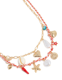 Gold Shell & Evil Eye  Charm Layered Necklace - link has visual effect only