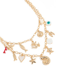 Gold Ocean Charm Layered  Necklace - link has visual effect only