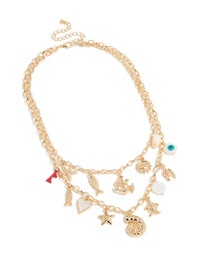 Gold Ocean Charm Layered  Necklace - link has visual effect only
