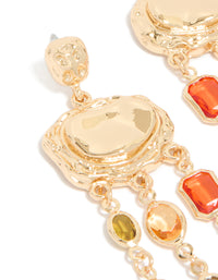 Gold Molten Blue & Green Diamante Drop Earrings - link has visual effect only