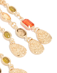 Gold Molten Blue & Green Diamante Drop Earrings - link has visual effect only