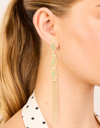 Gold Green Stone Boho Tassel Drop Earrings - link has visual effect only