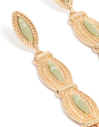 Gold Green Stone Boho Tassel Drop Earrings - link has visual effect only