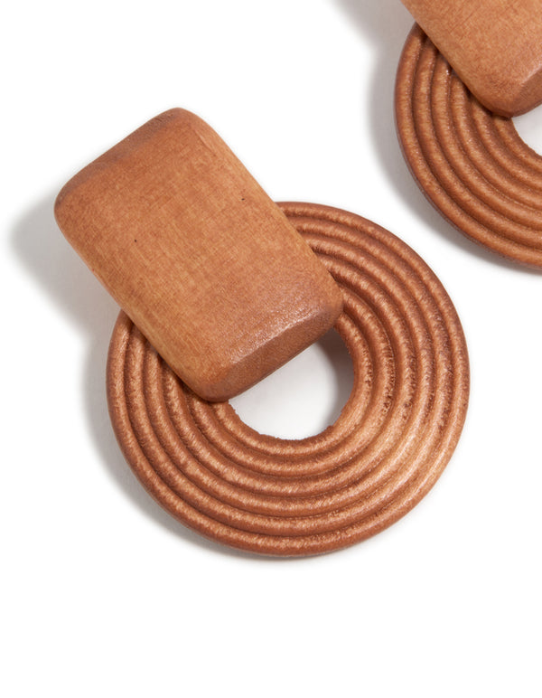 Wooden Textured Circle Drop Earrings