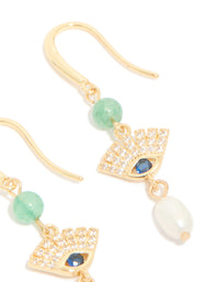 Gold Plated Cubic Zirconia Evil Eye Freshwater Pearl Drop Earrings - link has visual effect only