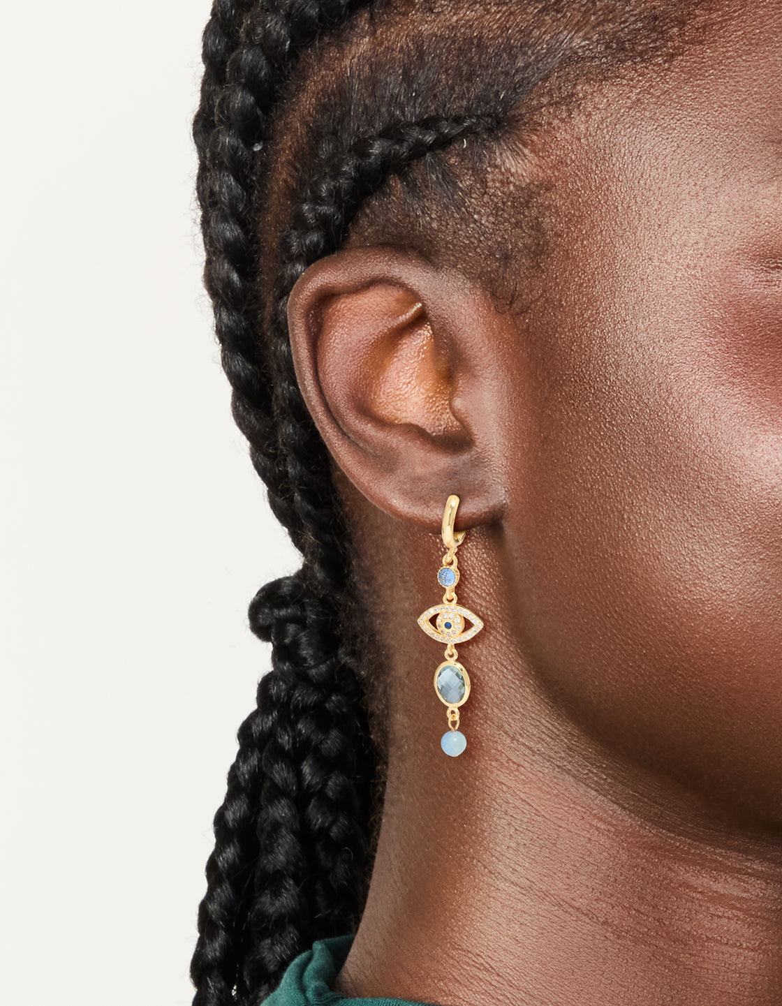Gold Plated Blue Evil Eye Cubic Zirconia Drop Earrings