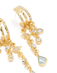 Gold & Blue Cubic Zirconia Illusion Cup Chain Earrings - link has visual effect only