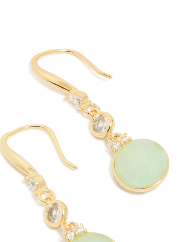 Gold Plated Plated  Blue Cubic Zirconia Circle Drop Earrings